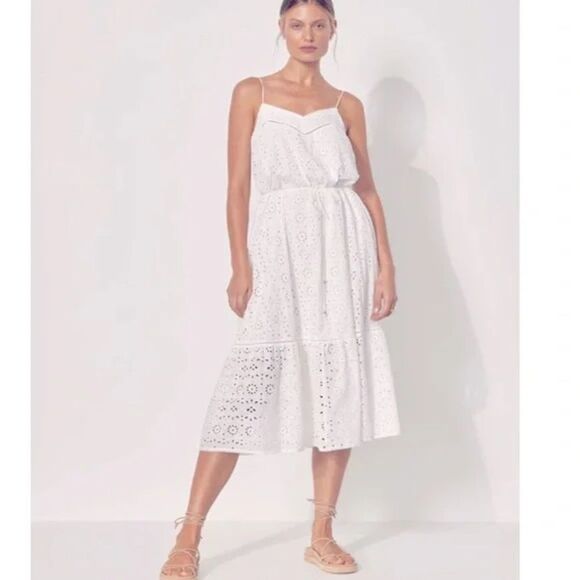 Kivari Women’s Faye Tiered Eyelet Midi Dress - White, New, Size 4 - Picture 2 of 11